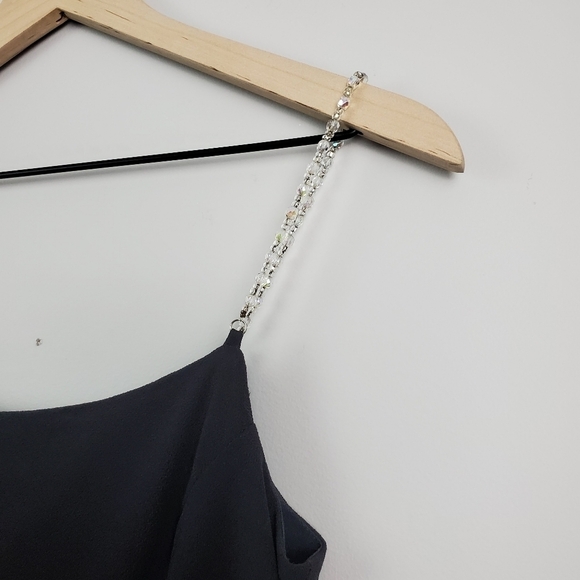 Jessica McClintock Bridal Black Asymmetrical Hem Beaded Strap Dress Vintage 6 - Picture 6 of 12